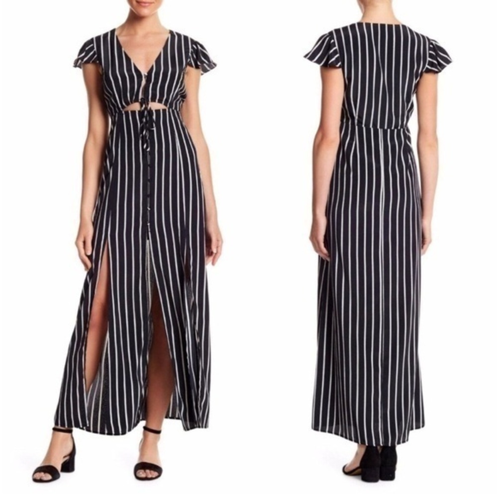 Stripe maxi dress with tie front